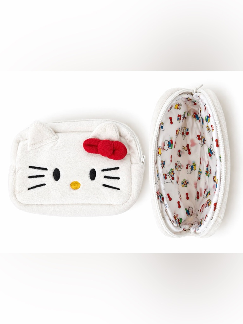 Sanrio Hello Kitty Plush Cosmetic Pouch in White, Red & Yellow